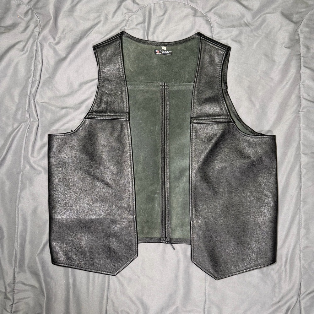 Black On Black Meather Motorcycle Open Vest Men’s XL